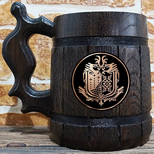 Mhw Beer Mug, 22 Oz, Mh Beer Stein, Gamer Gift, Personalized Wooden Tankard, Custom Gift For Men, Gift For Him #TOP1