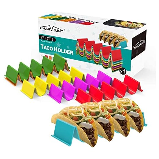 CHARMOUNT Taco Holder Stand, Set of 6 New Upgrade Colorful Taco Rack Holders - Premium Taco Shell Holder Stand on Table, Hold 5 Hard Shell Tacos Serving Tray, Dishwasher & Microwave Safe