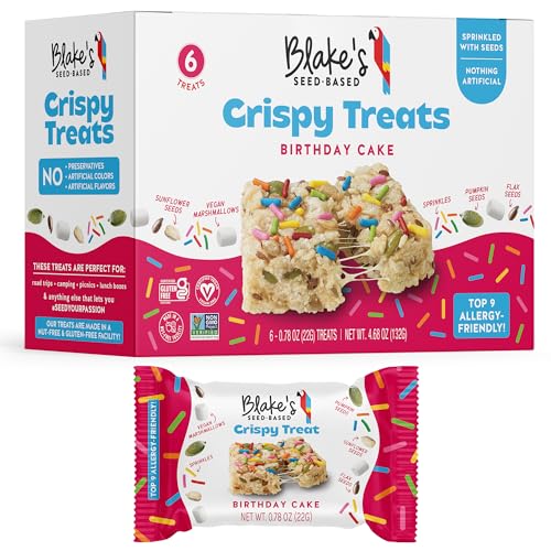 Blake’s Seed Based Crispy Treats – Birthday Cake (6 Count), Nut Free, Gluten Free, Dairy Free & Vegan, Healthy Snacks for Kids or Adults, School Safe, Low Calorie Organic Fruit Flavored Snack