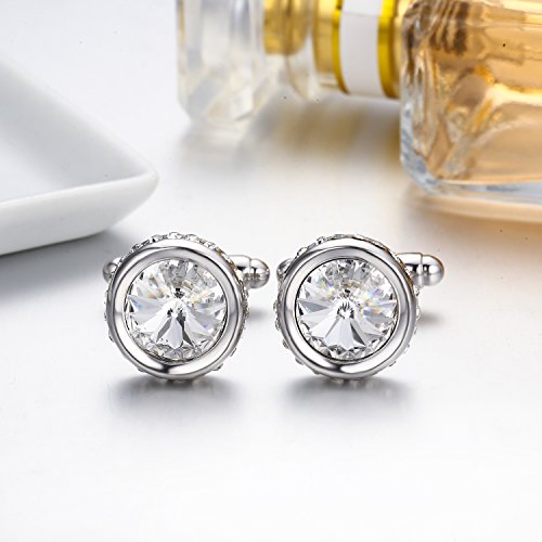 Pinannie White Austria Crystal Shirt Cuff Links White Gold Plated Wedding Cufflinks For Mens #TOP1
