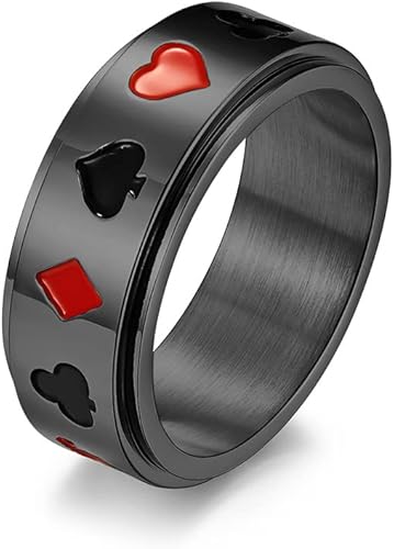 Anillo giratorio de póquer para hombres y mujeres de titanio de acero inoxidable con ases de pala, cartas de juego giratorias, anillos para aliviar