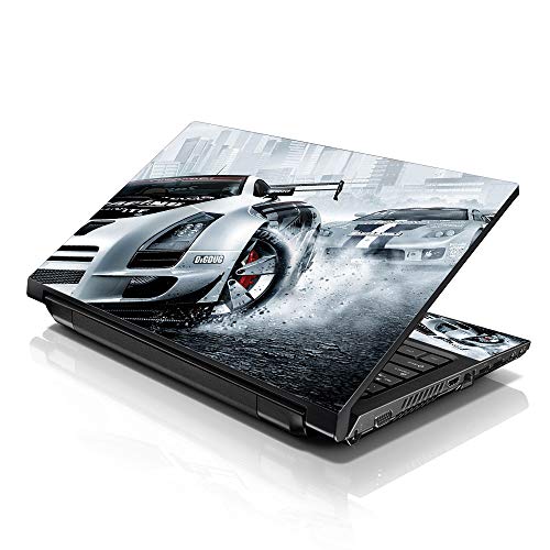Image of LSS 17 17.3 Inches Laptop Notebook Skin Sticker with 2 Wrist Pads - Reusable Cover Protector Vinyl Sticker Cover Decal Fits 17 inch - 19 inch HP Asus Acer - Racing Cars in The City Pattern