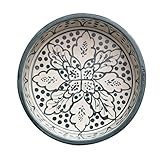 Creative Co-Op Hand-Painted Stoneware Pet Bowl with Botanical Design, Cream and Blue