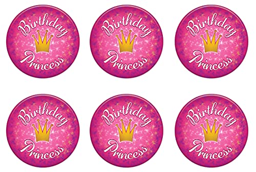 Pinbacks de princesse Beistle lot de 6 badges d'anniversaire rose violet 5cm