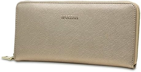 WOZEAH Women's RFID Blocking PU Leather Zip Around Wallet Clutch Large Travel Purse (gold)