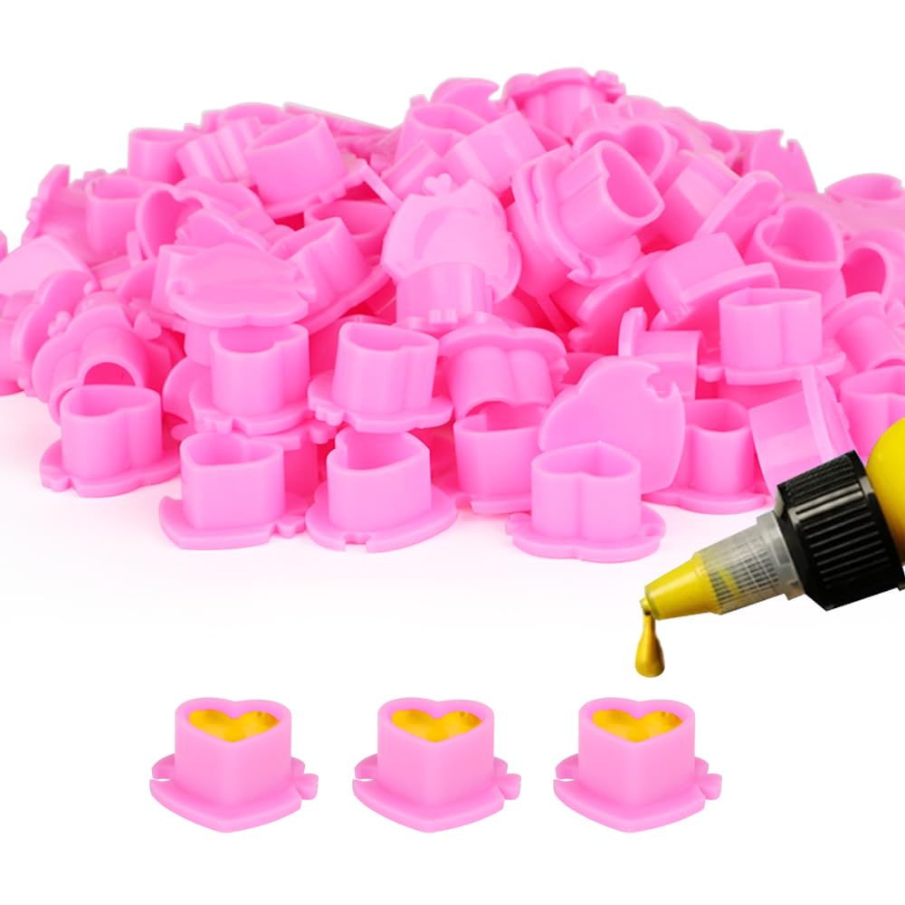 200PCS Heart Tattoo Ink Cups with Assemble Base Disposable Stable Plastic Pigment Caps 3 Colors Tattoo Ink Holder Cups for Permanent Makeup Supplies (Pink2)
