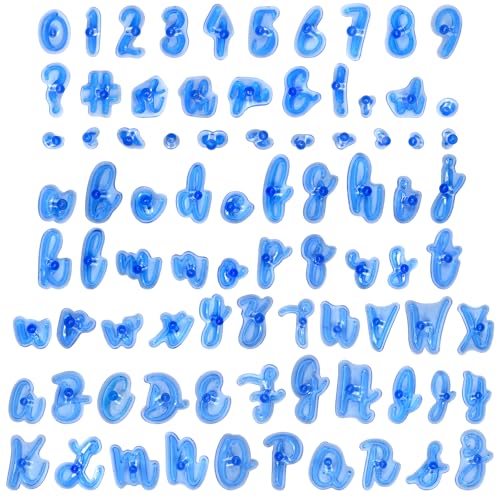 83 piezas alfabeto sello fondant, cortador de galletas letras y números de plástico, sello de galletas, letras cursivas, reutilizable para decoración de tartas, decoración y hornear personalizados