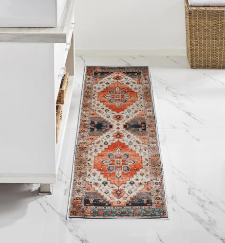 Image of Rugcomf Runner Rug for Hallways Kitchen Rug Non Slip 22 * 45 cm Washable Rugs with Rubber Backing Soft Floral Carpet Runner for Hallways, Kitchen, Laundry, Bedroom, Bathroom(Multi)