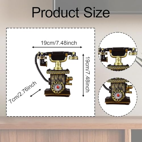 Qianly Phone Model Antique Phone Figurine,Large,Old Fashioned,Resin Decorative Wall Decor Statue Vintage Rotary Telephone for Office, C01