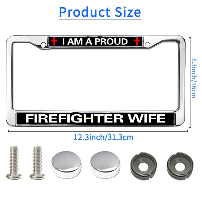 Image of Proud Firefighter Wife Easy Installation License Plate Frame Fireman Lover License Plate Frame