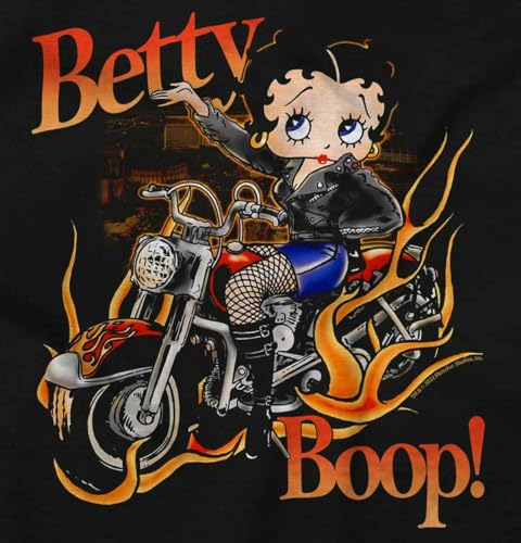 Biker Betty Boop Flaming Motorcycle Girls Kids T Shirt Tees2