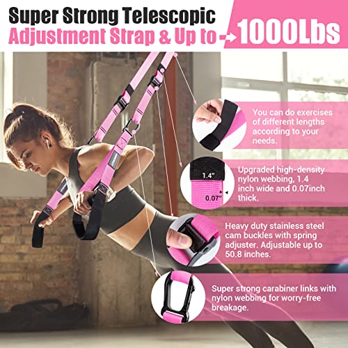 Home Resistance Training Kit, Pink Resistance Trainer Exercise Straps With Handles, Door Anchor And Carrying Bag For Home Gym, Bodyweight Resistance Workout Straps For Indoor & Outdoor #TOP2