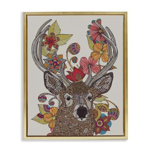 Buck Deer Floral Mandala Fractals, 17 x 21 Inch Canvas in Floater Frame
