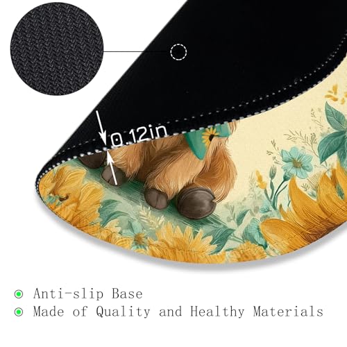 Image of Gctriki Highland Cow Mouse Pad for Desk, Funny Round Mousepad for Laptop Gaming Stitched Edge Non-Slip Rubber Base, Cute Sunflower Bow Highland Cow Decor Gifts Office Desk Accessories for Women