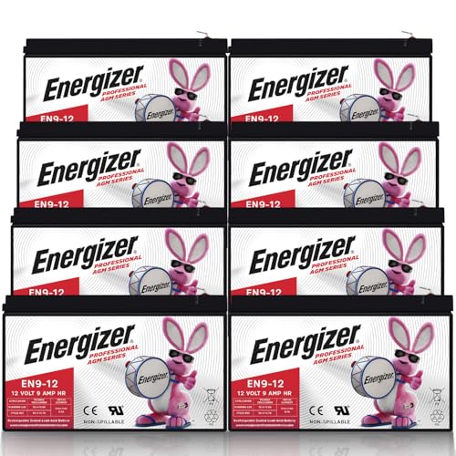Image of Energizer EN9-12 - 8 Pack - 12 Volt 9 Amp Hr, Long Lasting Sealed Lead Acid AGM Rechargeable Battery Ideal for Use in Home Alarm Systems, Backup Power, Scooters, and More