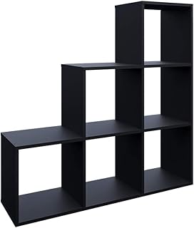 Vicco Treppenregal, Schwarz, 107.2 x 107.8 cm, als Raumteiler mit 6 offenen Ablageflächen nutzbar