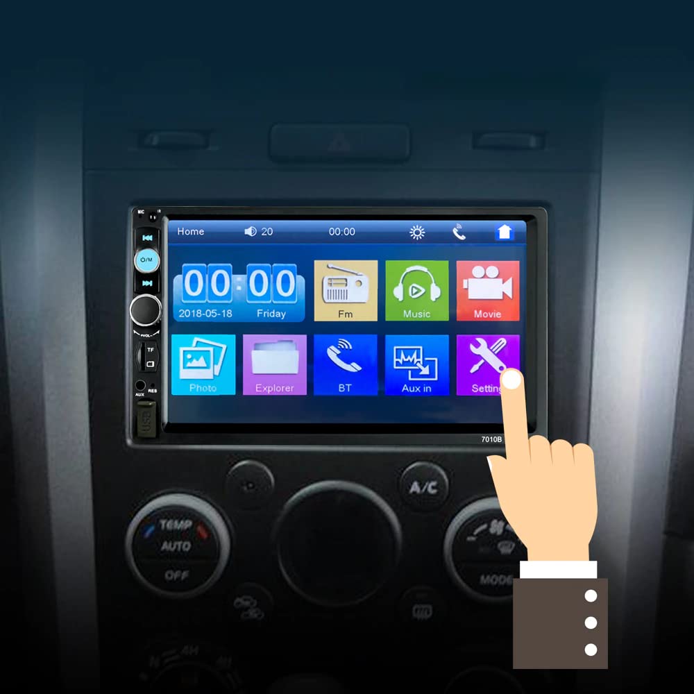 Retoo Autoradio con Bluetooth USB, display touch da 7 pollici, ricevitore multimediale 2 DIN, regolazione della luminosità, lettore multimediale con telecamera posteriore, touch screen, radio per auto