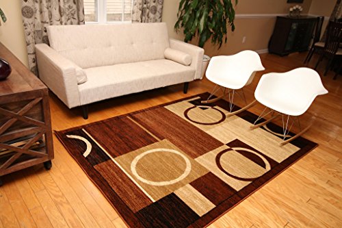 Feraghan/New City Brand New Contemporary Modern Squares Circles Wool Area Rug, 2' x 3', Brown/Beige