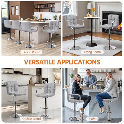 Image of Yaheetech Bar Stools Set of 4, Adjustable Swivel with Backs, Light Gray