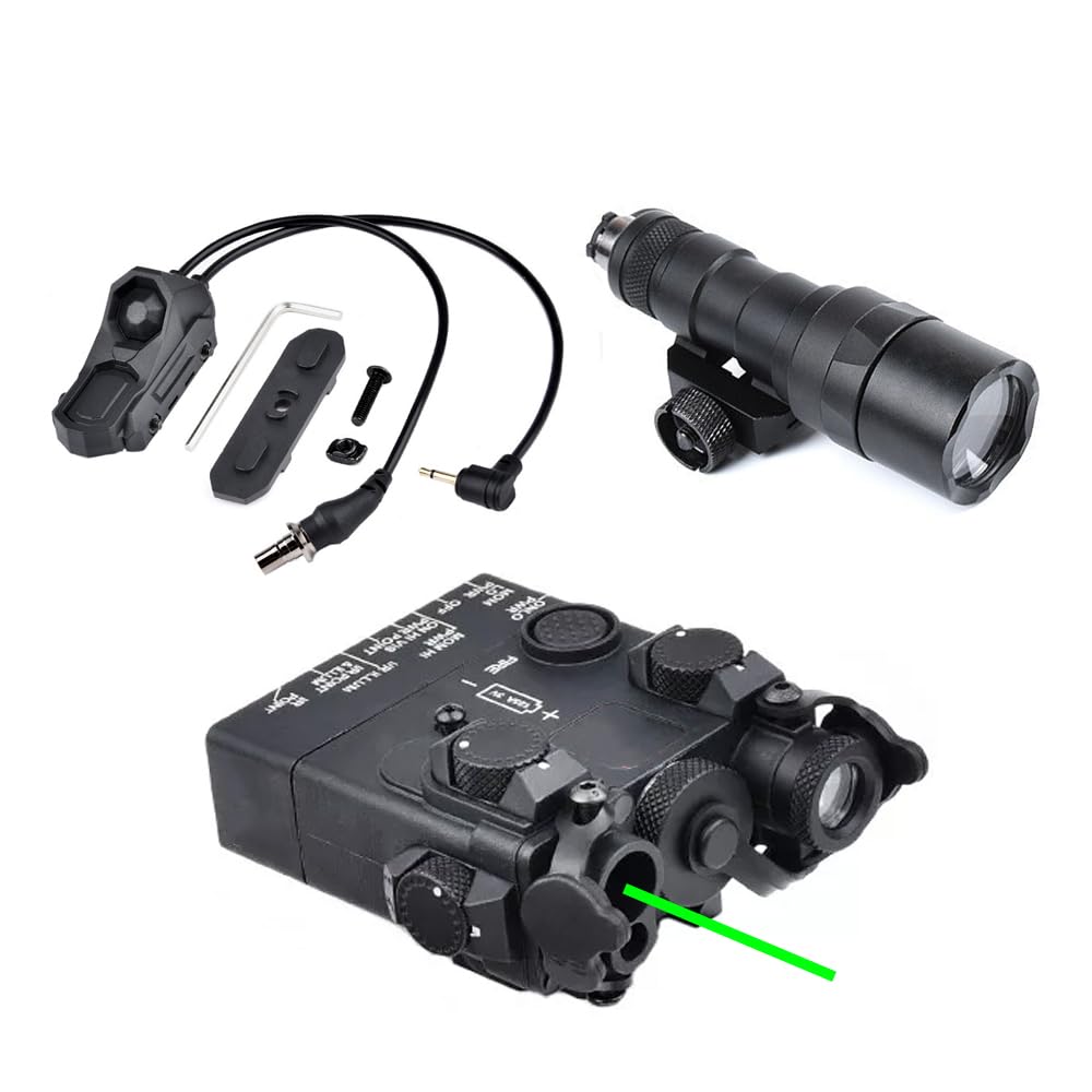 Nylon DL-A2 Aiming Laser Sight Box(with Infrared IR Laser + Flashlight & Mount+Green Laser),&M300C Strong LED White Flashlight,&an Modular Dual Wire Remote Pressure Switch(SF+2.5 Plug) Set,BK