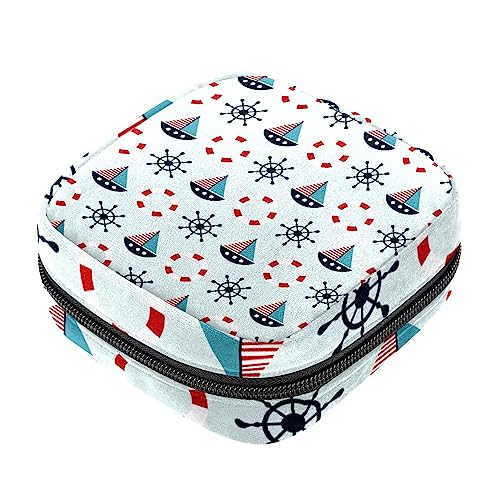 Sanitary Napkin Storage Bag, Feminine Product Pouches Portable Period Kit Bag for Girls Women Ladies Nautical Sailing Lifebuoy