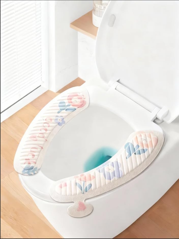 Soft Touch Toilet Seat Cushion Pad Waterproof and Easy Install for Home Bathroom Use (Multicolor,Gray Sunflower)