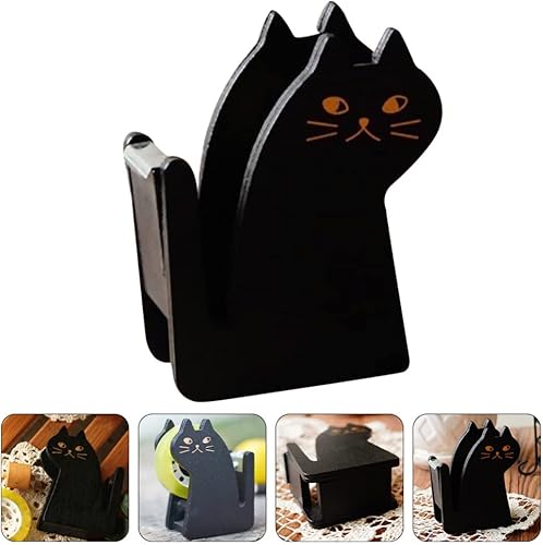 Miniatura 7 de Zerodeko 1 dispensador de cinta de gato, dispensador de cinta, cortador de cinta de madera retro para accesorios de escritorio de oficina en casa,