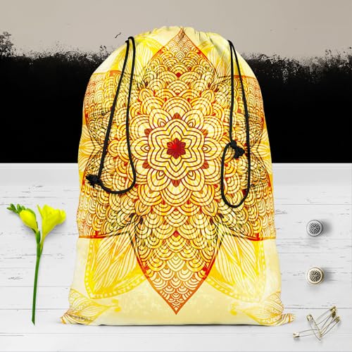 Image of ArtzFolio Ethnic Beige Ornament | Reusable Sack Bag | Bag for Gym, Storage, Vegetable & Travel