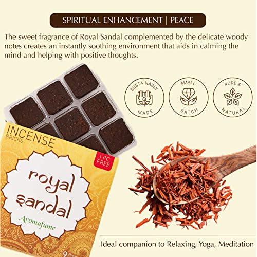 Royal Sandal Incense Bricks (2 x 9 Bricks) & Snowflake Exotic Burner by Aromafume | Made with Sandal Flower & Sandalwood | Ideal for prayer and rituals | Natural, Low Smoke, Non-toxic Incense Bricks - Image 4