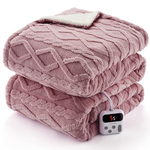 CAROMIO Electric Blanket Full Size - Thick Tufted Sherpa Heated Blanket Full Size with 10 Heat Levels and 10 Time Settings, ETL Certified Machine Washable Fast Heating Blanket Full 72"×84", Dusty Pink