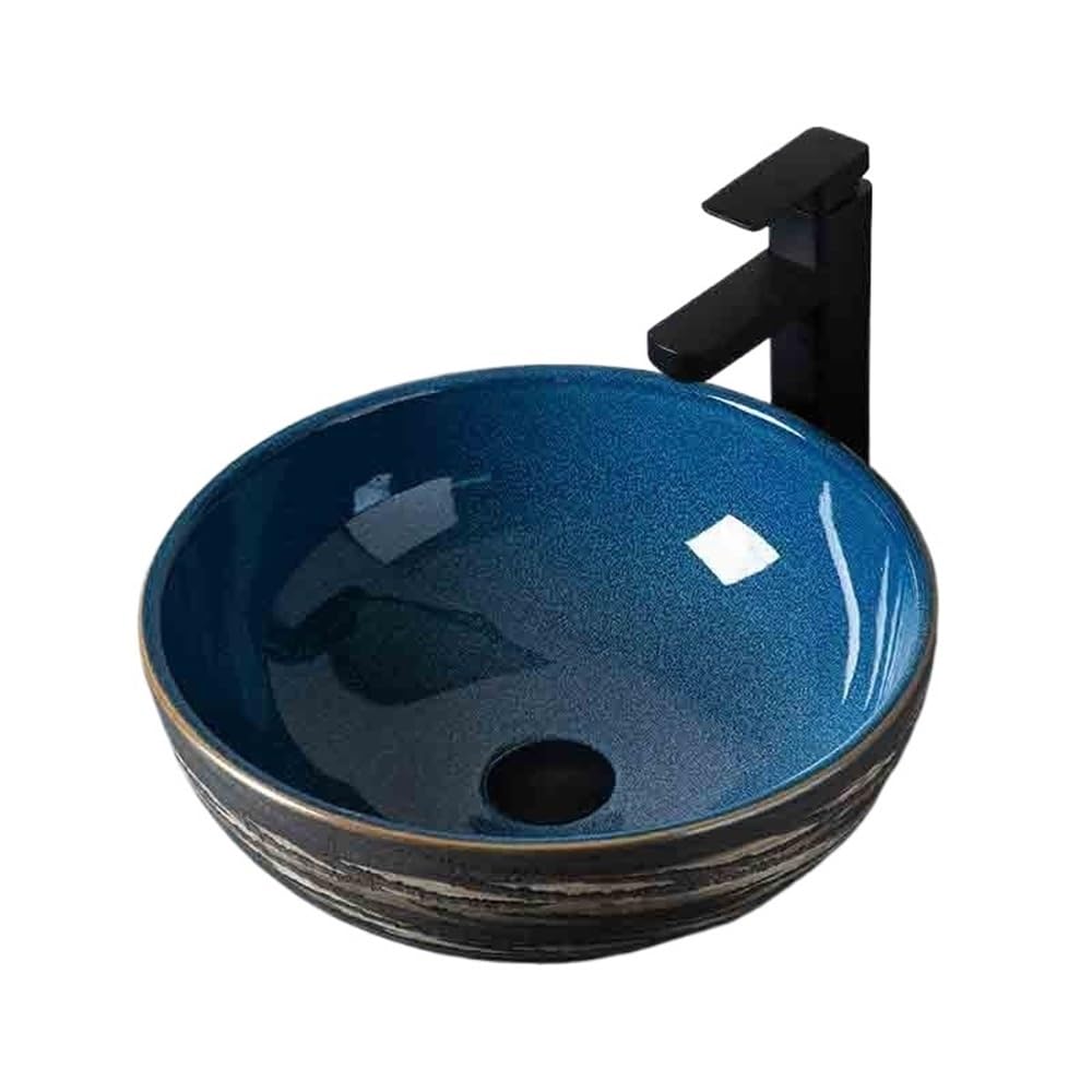 Gljtuo Countertop Basin Round Washbasin Ceramic Countertop Basin Retro Basin Bathroom Indoor Household Balcony Basin Vessel Sink