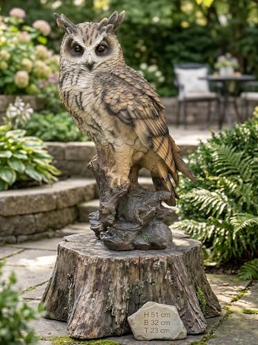 Arnusa Gartenfigur Eule lebensgroß 51 cm sehr realistische Eulenfigur aus Polyresin naturgetreue Dekofigur für Garten Terrasse & Balkon wetterfeste Tierfigur Gartendeko