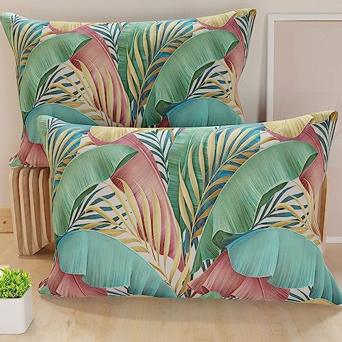 PETTI Artigiani Italiani - Lot de 2 Taies d'Oreillers 50x70 cm 100% Microfibre Hypoallergénique, Housse Oreiller Rectangulaire Tropical Coloré, Paquet de 2, Fabriqué...