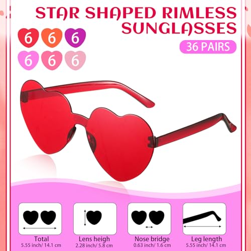 Kanayu 36 Pcs Valentine‘s Day Heart Sunglasses Bulk for Women Red Heart Sunglasses Pink Valentine‘s Day Gifts2