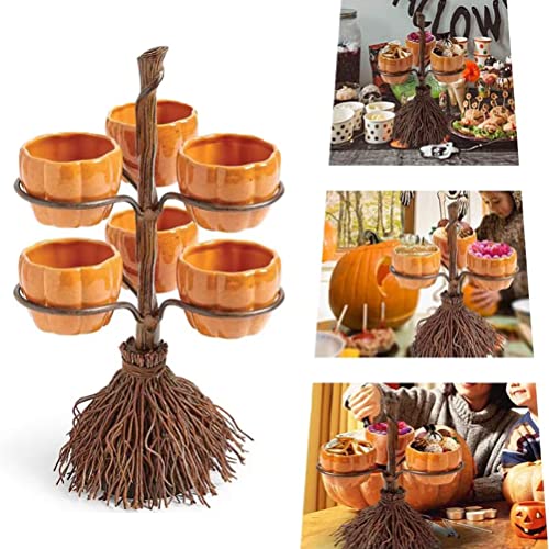 Halloween Pumpkin Snack Bowl Stand, Halloween Broomstick Snack Bowl Stand, Pumpkin Snack Tray, Detachable Resin Candy Holder Bowl Halloween Party Favor Supplies for Serving Snacks(6PCS, Pumpkin)