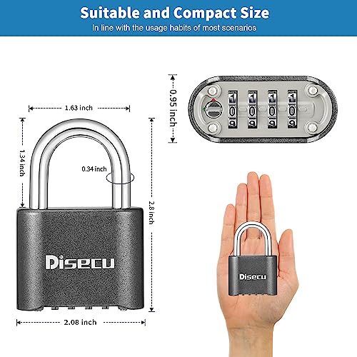 Image of 1 Pack disecu Heavy Duty 4 Digit Combination Lock, Anti-Error Feature, Outdoor Waterproof Padlock for School Gym Locker, Fence, Gate, Hasp Storage, Toolbox (Gun Black)