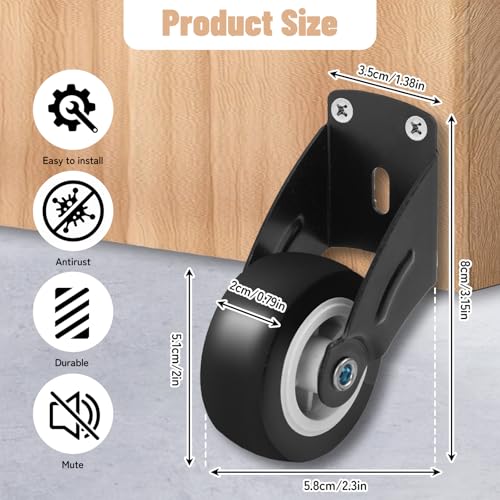 Image of Small Gate Wheel,Anti-Sag Door Bottom Support Wheels | 2 Inch Non-Slip Side Mount Caster Wheels for Solving Friction Noise Caused by Door Sagging &Furniture fix Rollers