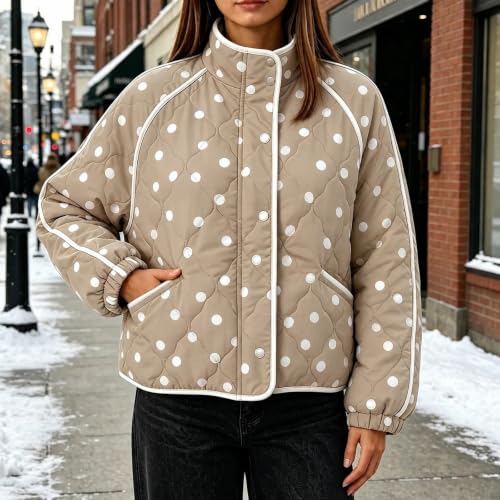 YRAETENM Womens Polka Dot Quilted Jackets Lightweight Casual Warm Outerwear - image 3