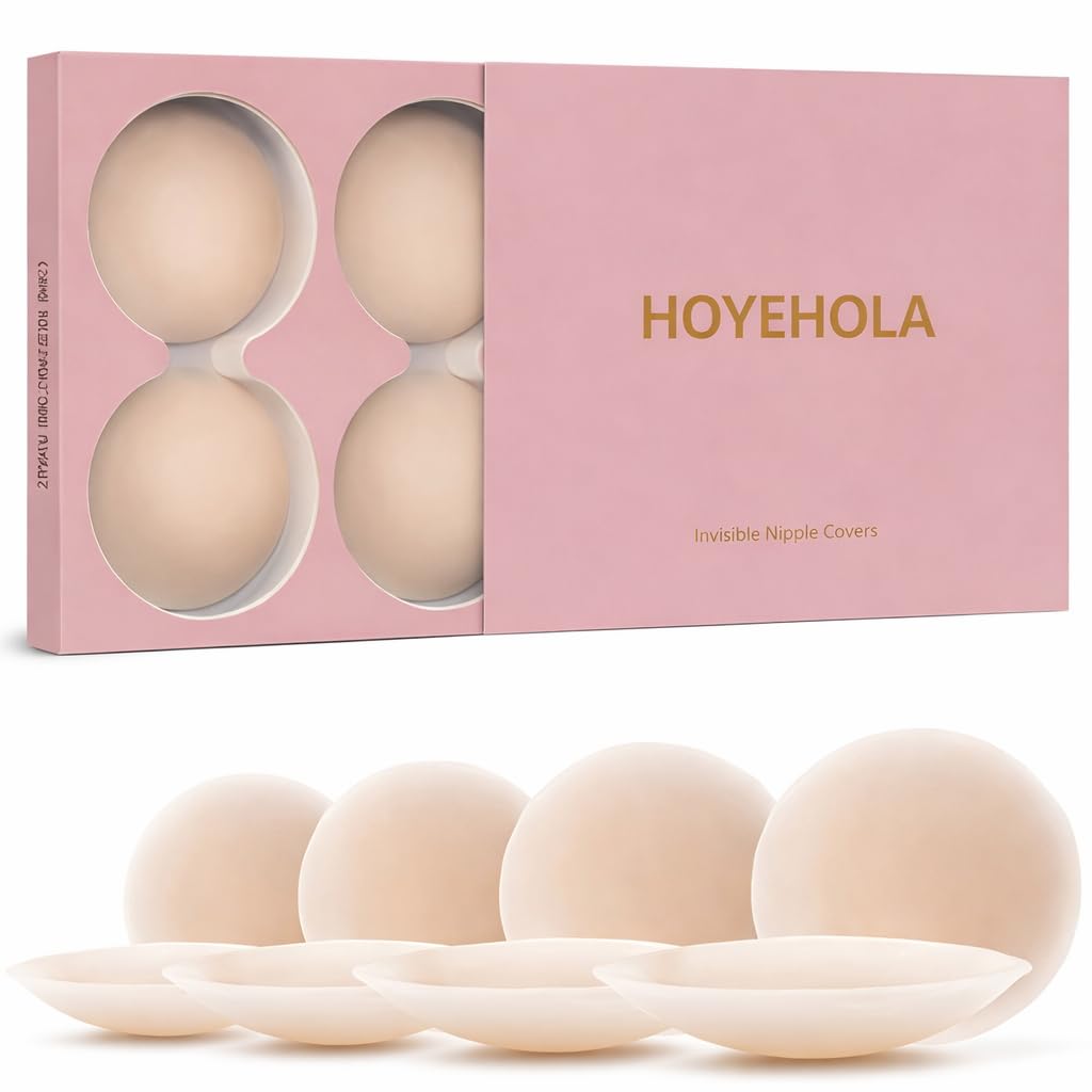 hoyehola Silicone Nipple Covers for Women (4 Pairs / 8 PCS), Reusable Invisible Adhesive Pasties, Ultra Thin Seamless Breast Petals for Strapless Backless Dresses, Skin Friendly Nude Bra Pads-picture-30