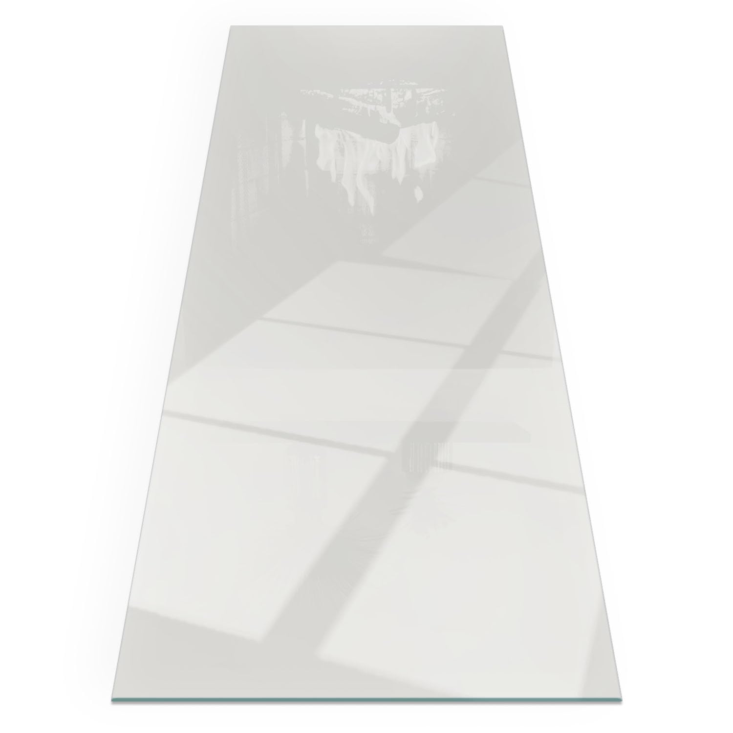 Plaque de sol de cheminée d'art en verre gris aux bords polis et design contemporain