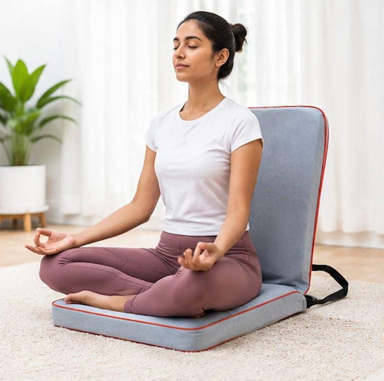 Kawachi Folding Relaxing Buddha Yoga Meditation Chair Back Support Reading Floor Chair (i113-Grey)-image-49