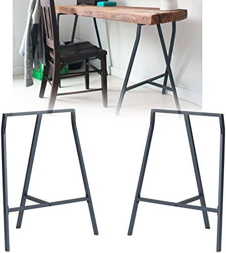 Set of 2 Industrial Look Durable Steel Crosscut Trestle Legs for Table Desk or Workstation (Dark Gray)