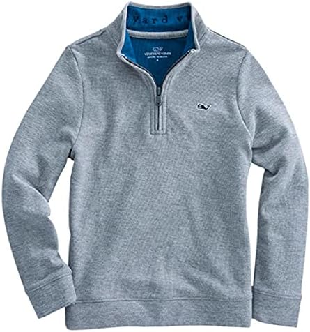 vineyard vines Boys' Saltwater 1/4-Zip Pullover Sweatshirt, Graphite, Small
