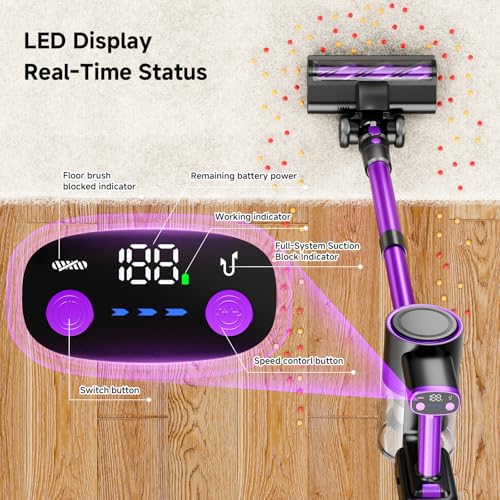 Image of Cordless Vacuum Cleaner,Powerful Vacuum Cleaners for Home, Vacuums with LED Display,8 in 1 Lightweight Vacuum for Hard Floors Pet Hair(Purple)