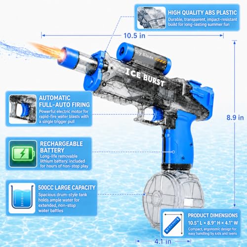 2 Pack Electric Water Gun, Squirt Blaster Automatic Toy for Kids Adults, 340cc Large Capacity, 26-32ft Long Range, Rechargeable Battery, Auto-Sync LED Lights, Summer Outdoor for Pool, Beach Backyard by Maleoruigy - Used condition - Image 2