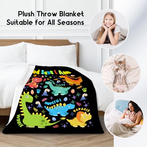 Dinosaur Blanket, Cozy Soft Throw Gifts for Teens Boys, 50x60 Inch Cute Flannel Blanket for Dinosaur Lovers, God Says I Am Throw Blankets for Bed Travel