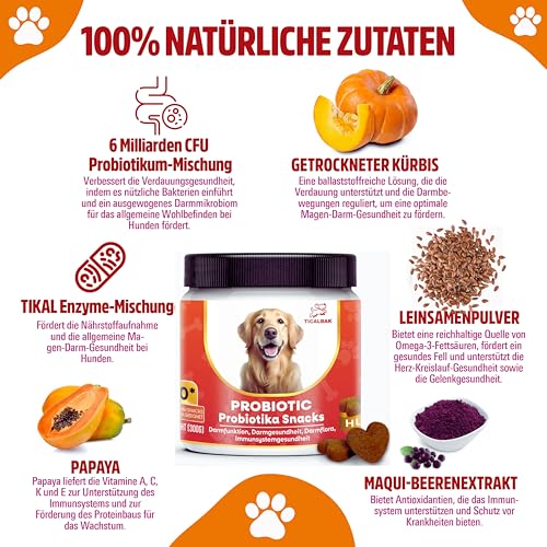Probiotika für Hunde als Leckerli -120 Snacks- Verbesserte Verdauung & Immunsystem -Darmflora aufbauen,Verdauungsgesundheit,Empfindliche Bäuche, Wachsartige und Juckende Ohren,wurmkur