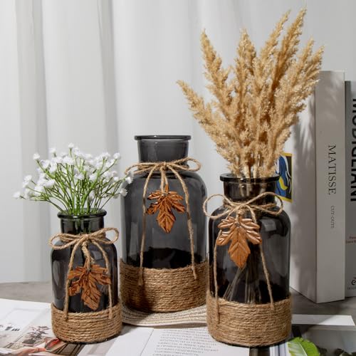 Briful 20cm Tall Glass Flower Vases Wrapped with Jute Rope - Image 4