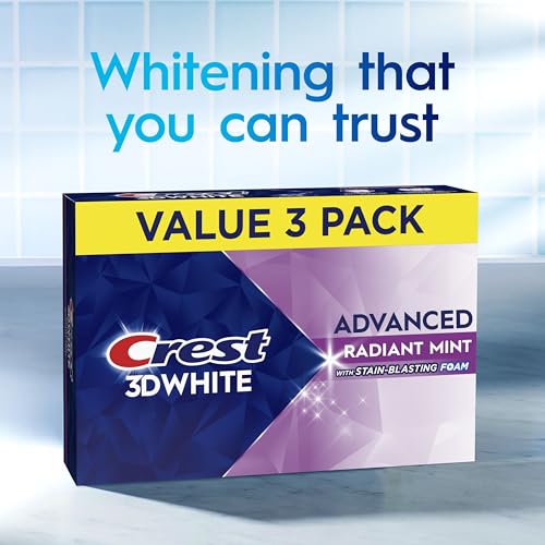 Crest 3D White Advanced Teeth Whitening Toothpaste, Crest 3D White Brilliance Toothpaste, Radiant Mint, 3.3 oz, Pack of 3 (Packaging May Vary) - image 9