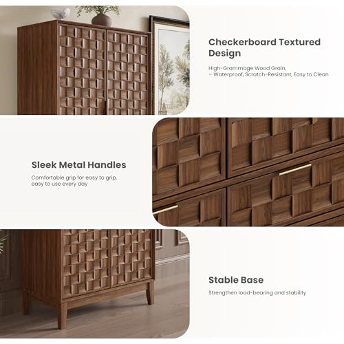 Image of Pantry Cabinet, 71 inch Tall Pantry Cabinet,Modern Kitchen Cabinet with Doors, Drawers & Adjustable Shelves, Freestanding Food Pantry Cupboard with Side Rack for Kitchen Dining Room,Walnut